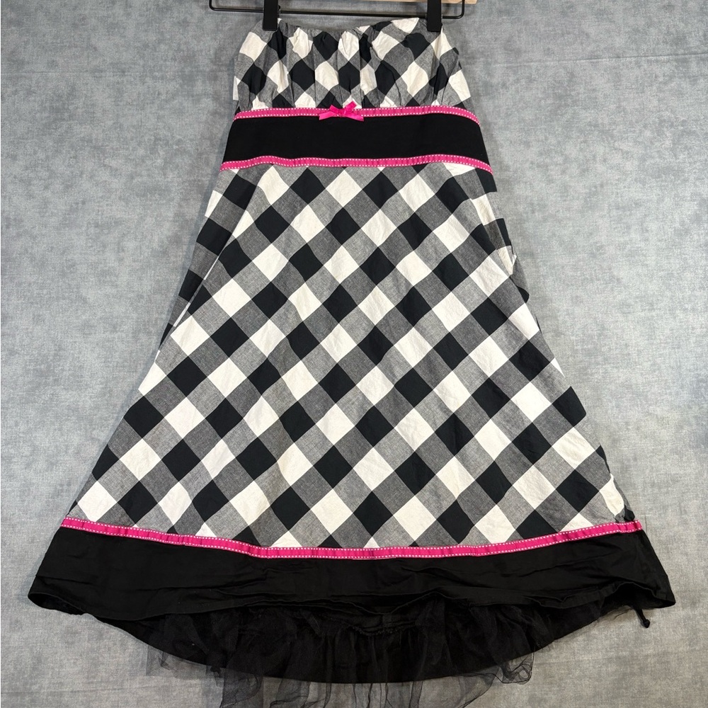 Heart Soul Girls XL Plaid Strapless Dress Black White Pink Tulle USA
